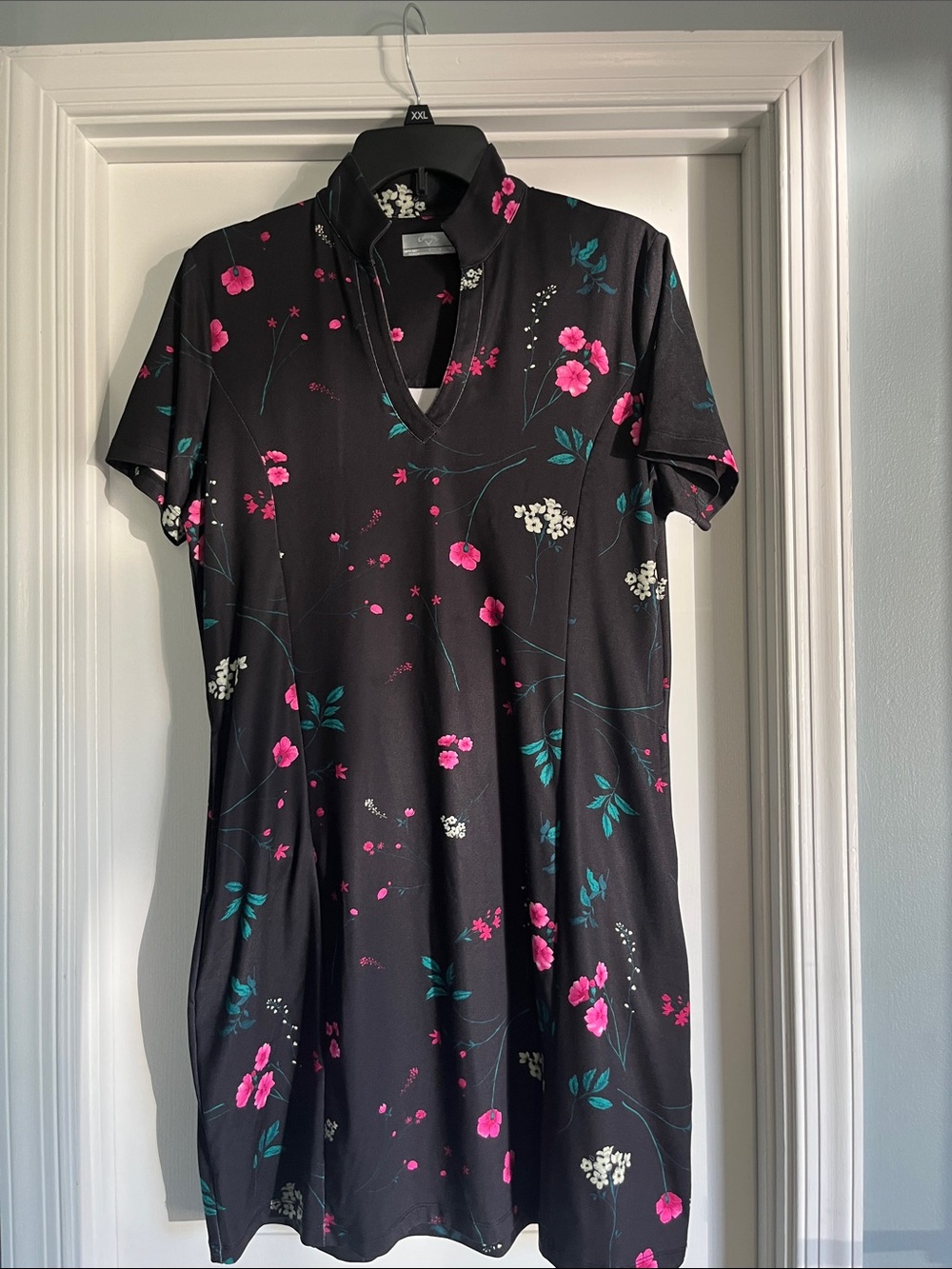 Callaway Black Mini Golf Dress with Pink Floral Print